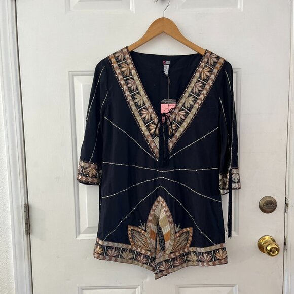 Lotta Stensson New York Sequin Beaded Embroider Tassel Silk Black Tunic Sz Sm - Picture 1 of 12